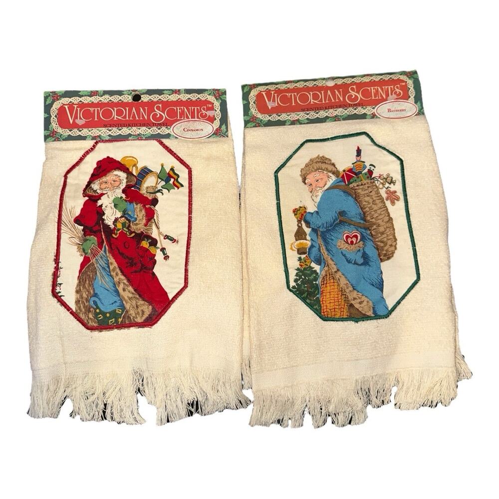 2 Vintage Christmas Kitchen Scents Hand Towels Cannon NOS 24”x16” USA (B)